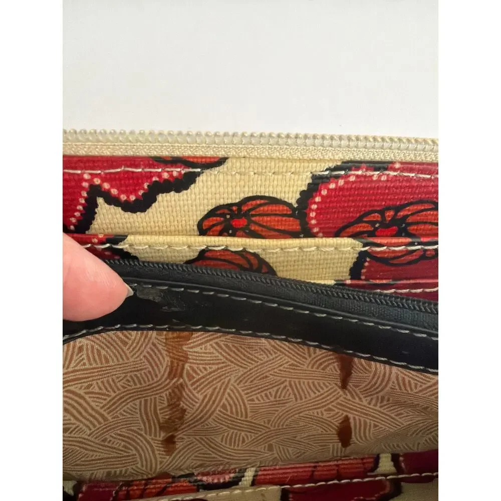 The Sak Sakroots Peace Coated Canvas Zip Around Wallet Floral Boho Embroidered